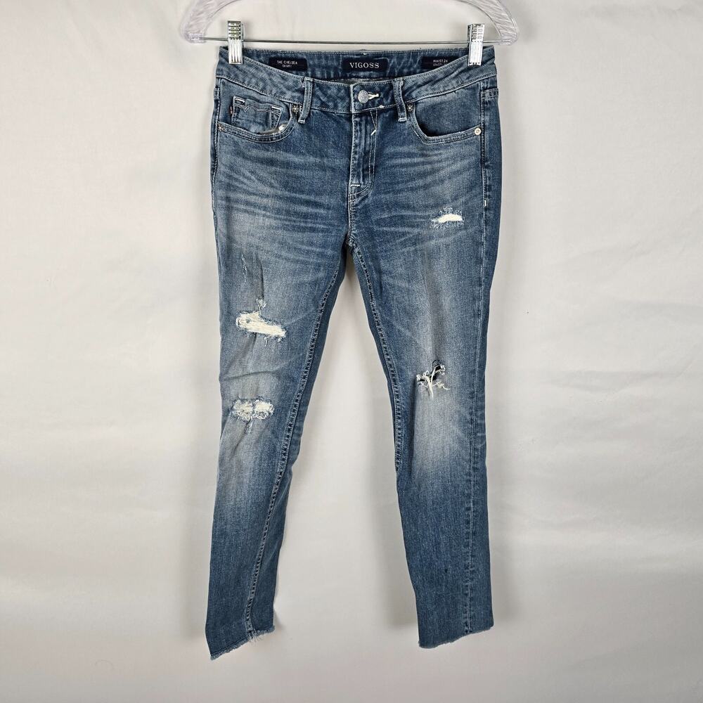 Vigoss Jeans Women's 26 x 28 Blue Medium Wash The Chelsea Skinny Distressed